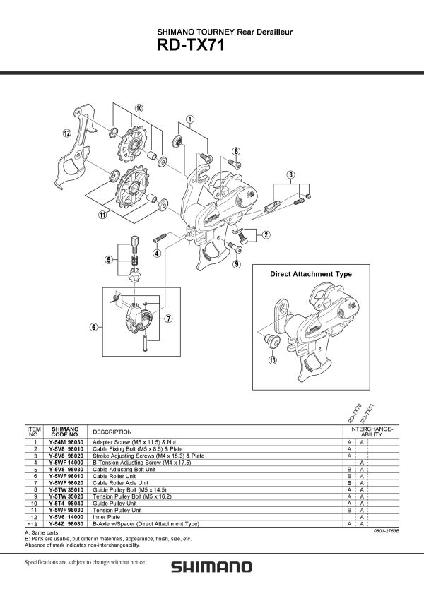 KOTAČIĆ ZADNJEG MJENJAČA SHIMANO RD-TX71, TENSION PULLEY - Slika 2