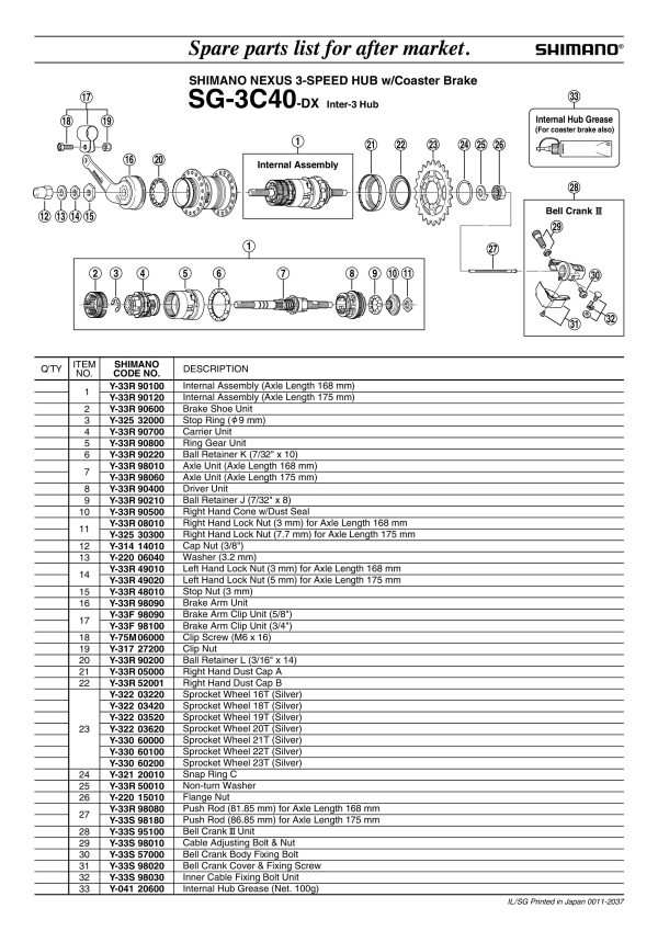 DIJELOVI SHIMANO NEXUS, SG-3C40, DIJELOVI ZA OBUJMICU GLAVČINEA NEXUS SG-3C40, (BRAKE ARM UNIT) - Slika 2