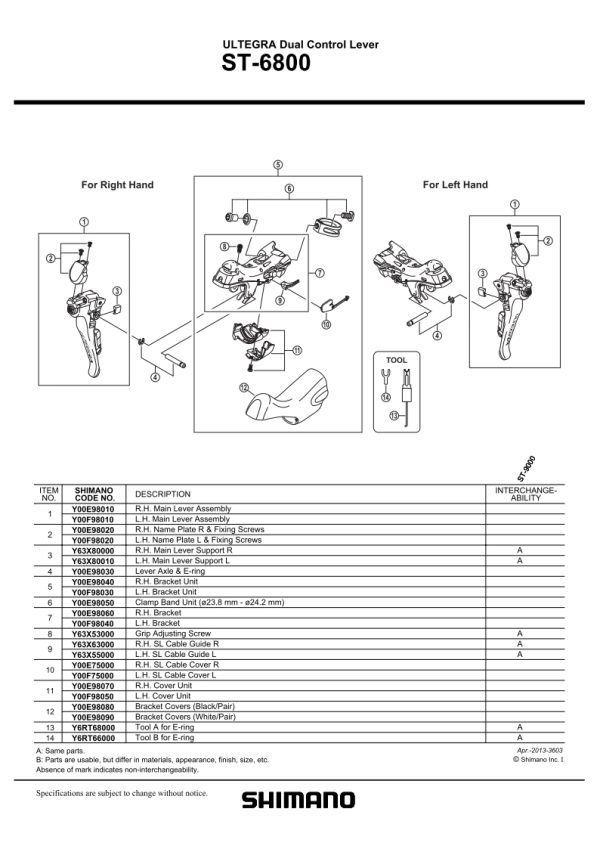 MEHANIZAM RUČICE KOČNICE/MJENJAČA SHIMANO ST-6800, LIJEVI, UKLJ. NAVLAKU RUČICE