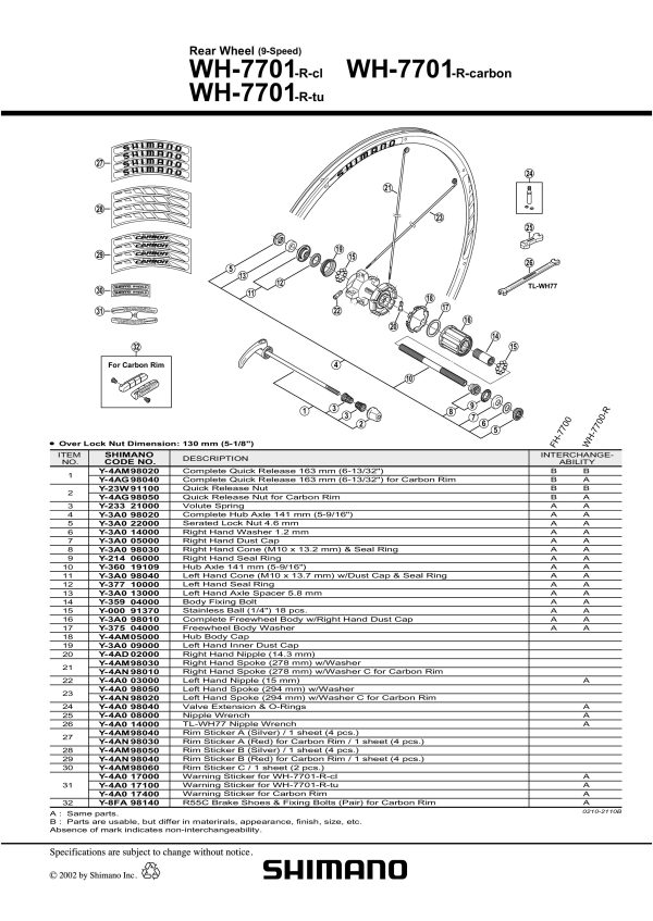 POKLOPAC GLAVČINE SHIMANO ZA WH-7701 - Slika 2