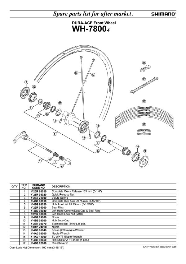 OSOVINA SHIMANO WH-7800-F 99.75MM KOMPLETNA (3-15/16") - Slika 2