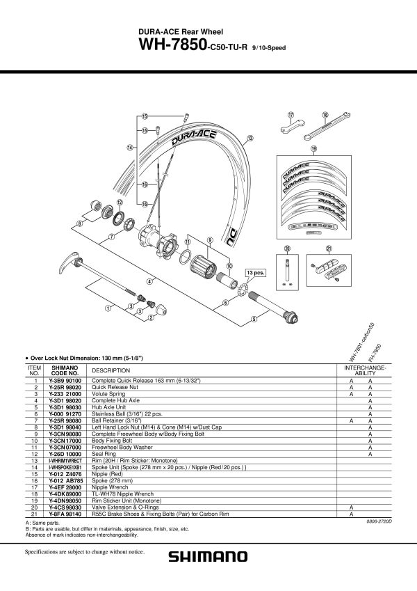 ŽBICA SHIMANO ZA WH-7850-C50-TU-R ZADNJA, (278MM) - Slika 2