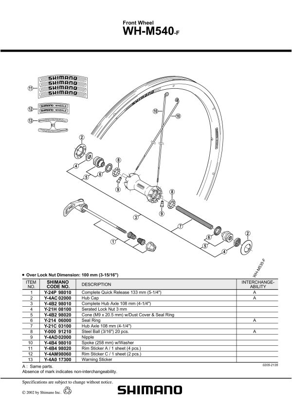 ŽBICA SHIMANO ZA WH-M540-F SA PODLOŠKOM 258MM - Slika 2