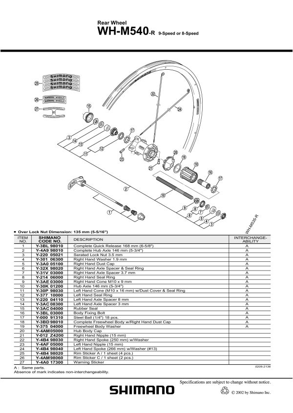 ŽBICA SHIMANO WH-M540-R DESNA 250MM I PODLOŠKA