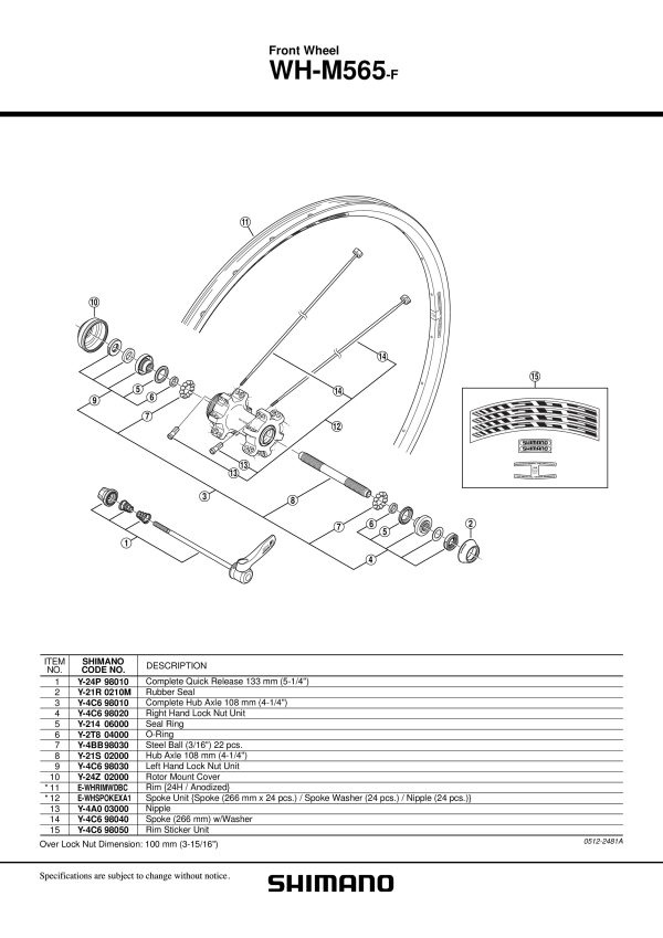ŽBICA SHIMANO ZA WH-M565-F 266MM SA PODLOŠOM - Slika 2