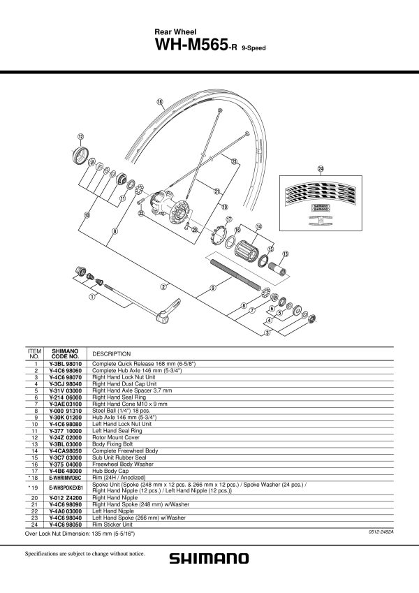 ŽBICA SHIMANO ZA WH-M565-R DESNA 248MM SA PODLOŠOM - Slika 2
