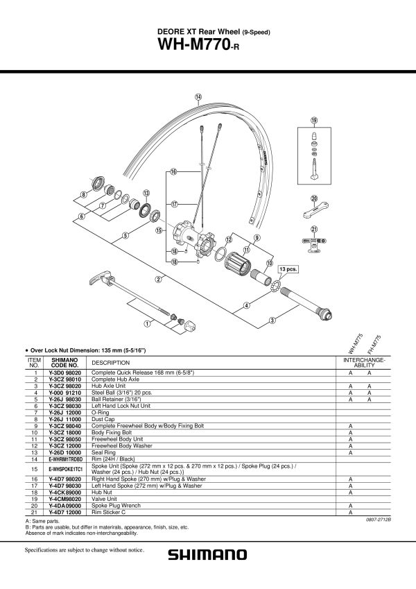 ŽBICA SHIMANO ZA WH-M770-R,775-R,778-F, DESNA, (270MM) I PLUG/PODLOŠKA