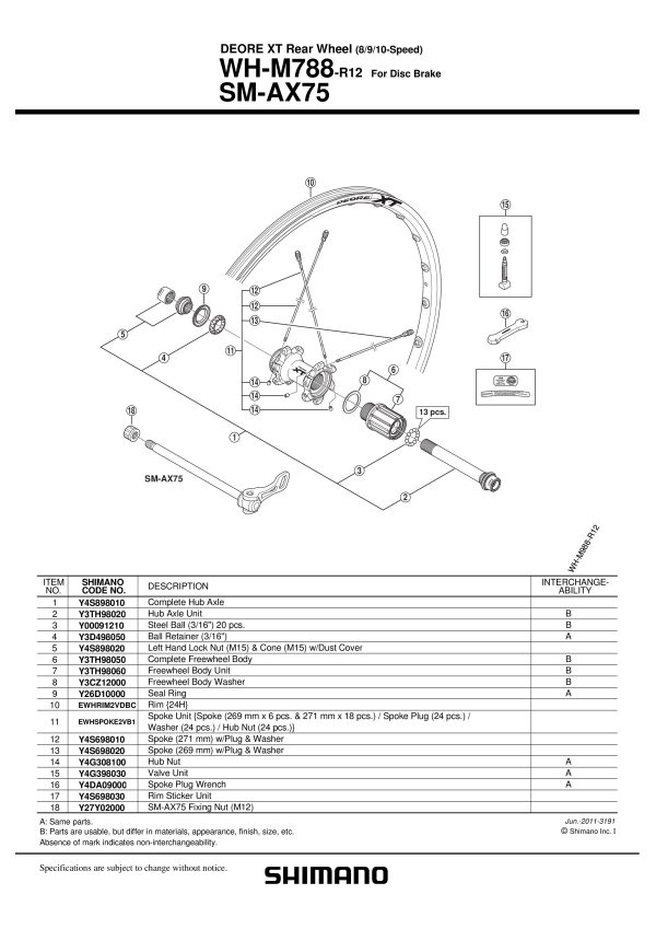 VIJAK SHIMANO ZA WH-M788 SM-AX75 (M12) - Slika 2