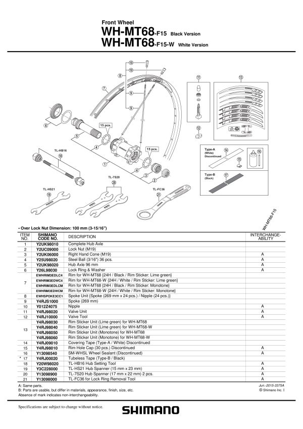 VENTIL SHIMANO WH-MT68-F15
