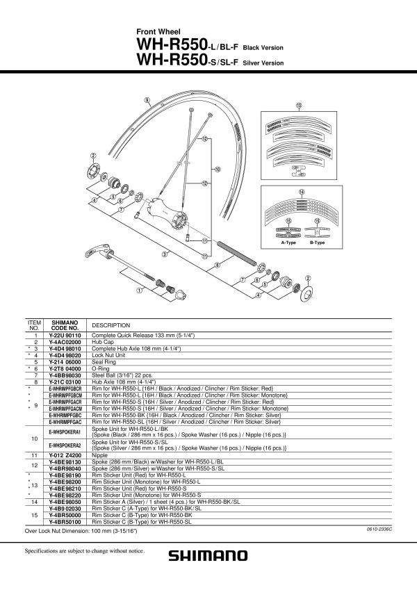 ŽBICA SHIMANO ZA WH-R550-F 286MM SREBRNA SA PODLOŠKOM - Slika 2