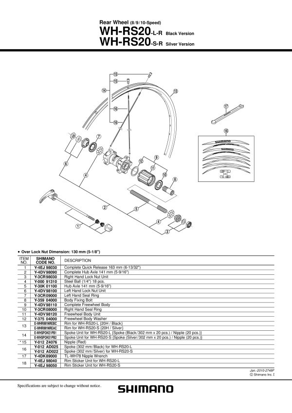 ŽBICA SHIMANO ZA WH-RS20-R 302MM SREBRNA