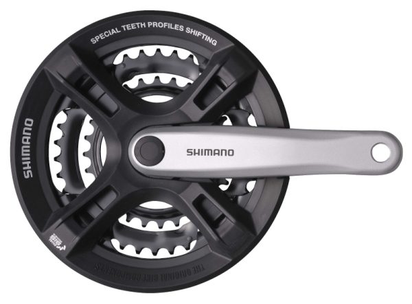 POGON SHIMANO TOURNEY FC-M171, 48X38X28Z CRN, POLUGA 165MM SREBRNA, ZA STRAŽNJI 6/7/8 BRZINA, SA ŠTITNIKOM CRN, BEZ VIJAKA, CHAINCASE KOMPATIBILNO, IND.PACK