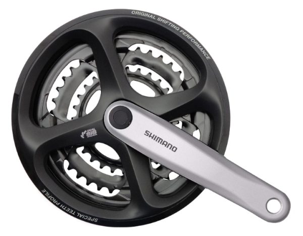 POGON SHIMANO TOURNEY FC-M171-A, 48X38X28Z, POLUGA 175MM SREBRNA, ZA STRAŽNJI 6/7/8 BRZINA, UKLJ CRN ŠTITNIK, BEZ VIJAKA, CHAINCASE KOMPATIBILNO, CRN, IND.PACK