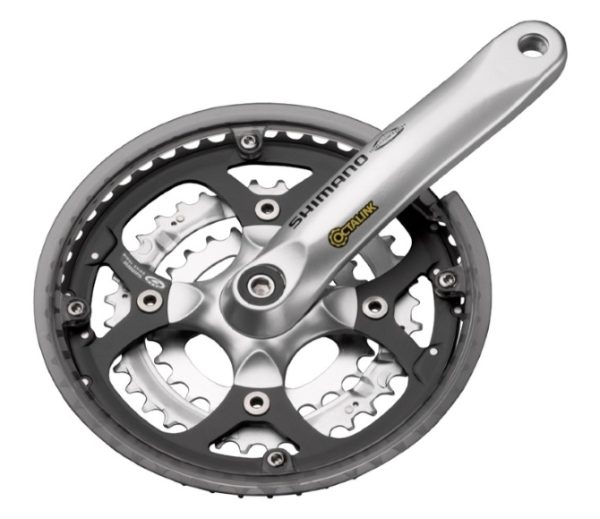 POGON SHIMANO FC-M470, 48X36X26, POLUGA 175MM, ZA STRAŽNJI 9 BRZINA, OCTALINK/HOLLOWTECH, SA ŠTITNIKOM, CHAINCASE KOMPATIBILNO, SREBRN CRANK/4-ARM/36Z/26Z, CRN 48Z, BULK