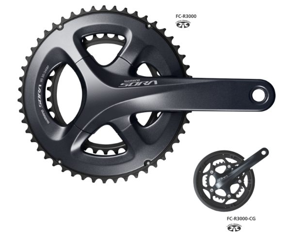 POGON SHIMANO FC-R3000, SORA DOUBLE, 4-ARM POLUGA 175MM IZ 2 DIJELA, ZA STRAŽNJI 9 BRZINA, 50X34Z BEZ ŠTITNIKA, BEZ DIJELOVA OSOVINE POGONA, IND.PACK
