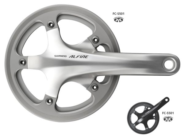 POGON SHIMANO ALFINE FC-S501, 42Z, POLUGA 170MM, IZ 2 DIJELA, SA ŠTITNIKOM (DOUBLE), UKLJ. OSOVINU POGONA BSA, CRN, IND.PACK