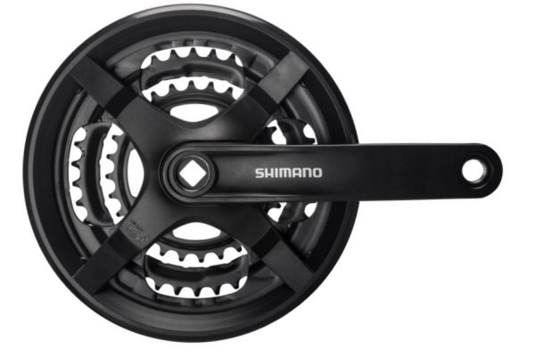 POGON SHIMANO TOURNEY FC-TY301, 48X38X28Z, POLUGA 170MM, ZA STRAŽNJI 6/7/8 BRZINA, SA ŠTITNIKOM, CHAINCASE KOMPATIBILNO, VIJAK POLUGE, CRN, IND.PACK