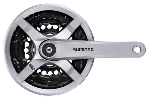 POGON SHIMANO TOURNEY FC-TY501, 48X38X28Z, POLUGA 170MM, ZA STRAŽNJI 6/7/8 BRZINA, SA ŠTITNIKOM, SA VIJCIMA, SREBRN, IND.PACK