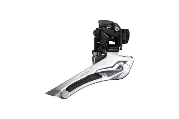 MJENJAČ PREDNJI SHIMANO 105 FD-5801-L, ZA DOUBLE POGON, ZA STRAŽNJI 11 BRZINA, DOWN SWING, OBUJMICA 31.8MM (SA ADAPTEROM 28.6MM), CS ANGLE 61-66, CL 43.5MM, CRN, IND.PACK