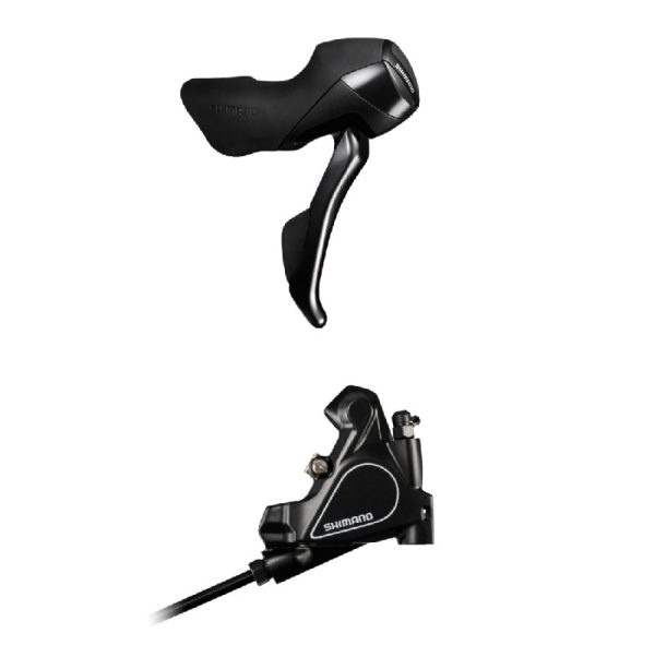 KOČNICA DISK SASTAVLJENA/J-KIT SHIMANO ST-RS405(R) BR-RS405(R/FLAT MOUNT), BEZ ADAPTERA, ZA MOUNT 25MM, RESIN PLOČICE (BEZ HLADNJAKA), SAJLA MJENJAČA 2300MM, BUŽIR SM-BH59 1700MM CRN, BULK