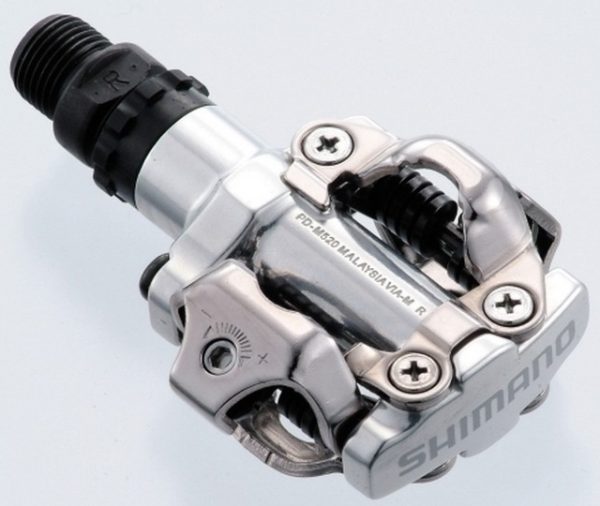 PEDALE SHIMANO PD-M520S, SPD, BEZ REFLEKTORA, SA PLOČICAMA, SREBRNE, IND.PACK