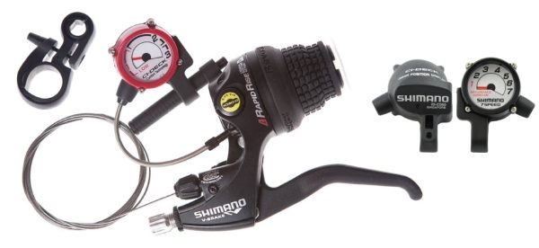 RUČICA KOČNICE/MJENJAČA SHIMANO SB-C055, LIJEVA 3 BRZINE (SIS), 2 PRSTA, SAJLA MJENJAČA 1800MM, ZA V-BRAKE, SA ID-C050L RED/ID CABLE 90MM, BULK