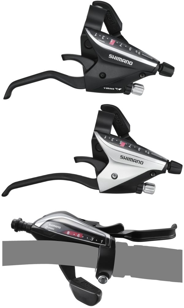 RUČICA KOČNICE/MJENJAČA SHIMANO ST-EF65-4A, SREBRNA, 7X3 BRZINE, 1800MM/2050MM SUS INNER, 4 PRSTA ALLOY, STANDARD DULJINA SAJLE MJENJAČA I KOČNICE (CRNA), IND.PACK