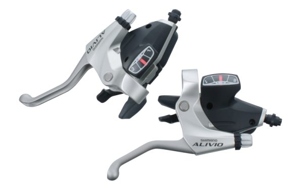 RUČICA KOČNICE/MJENJAČA SHIMANO ALIVIO ST-M410-NS, 8X3 BRZINE, SAJLA MJENJAČA SUS, STANDARDNA DULJINA BUŽIRA MJENJAČA I KOČNICE CRVENA, OGD, NEUTRAL SREBRNA, IND.PACK