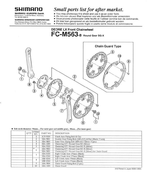 LANČANIK POGONA SHIMANO FC-M563 22Z (5-ARM, PCD 94/58MM)