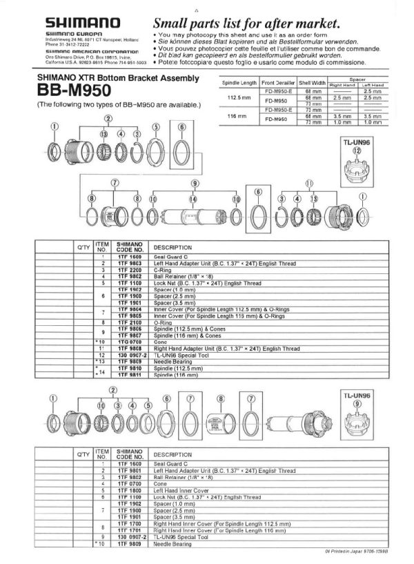 LEŽAJ IGLIČASTI SHIMANO ZA BB-M950