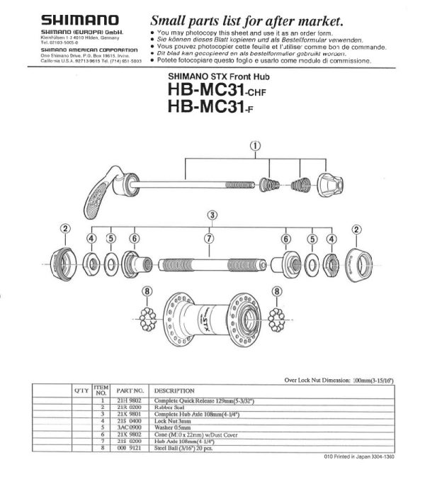 KONUS SHIMANO HB-MC31 M10X22MM SA PROTIPRAŠNIM POKLOPCEM