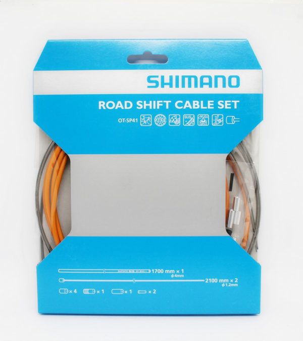 SAJLA I BUŽIR MJENJAČA CESTNI SHIMANO SET NARANČAST 1700MM SP41OUTER CABLE(NARANČAST) 2100MM PTFE CABLE/4KOM KAPICA, 2KOM KAPICA BUŽIRA I INNER END CAP