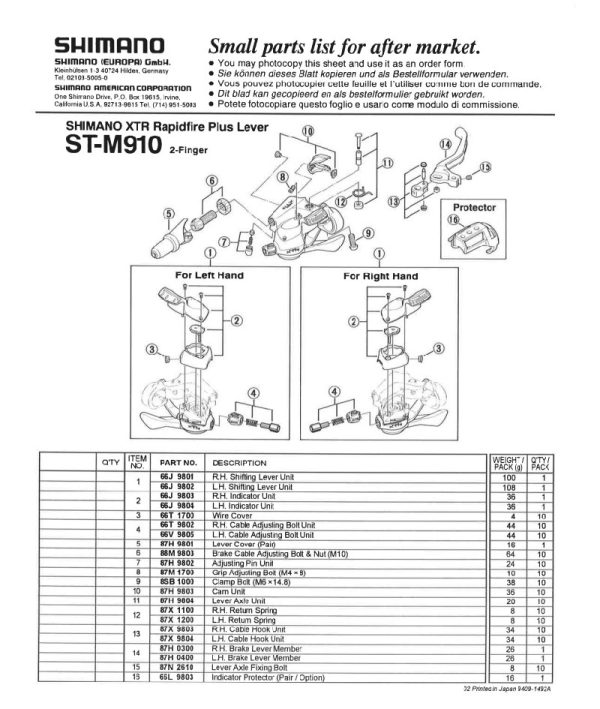 VIJAK REGULACIJE SAJLE SHIMANO ST-M910/ST-M738