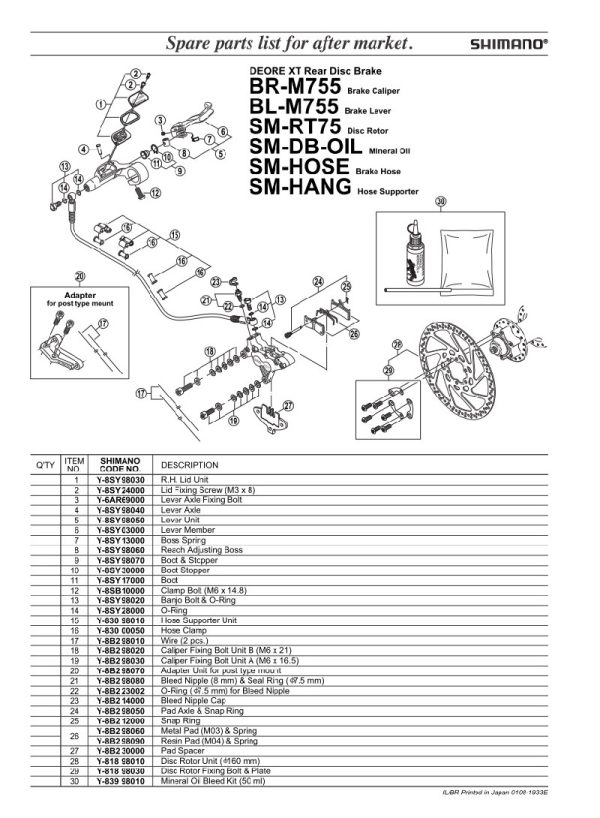 ADAPTER SHIMANO BR-M755 ZA POST MOUNT