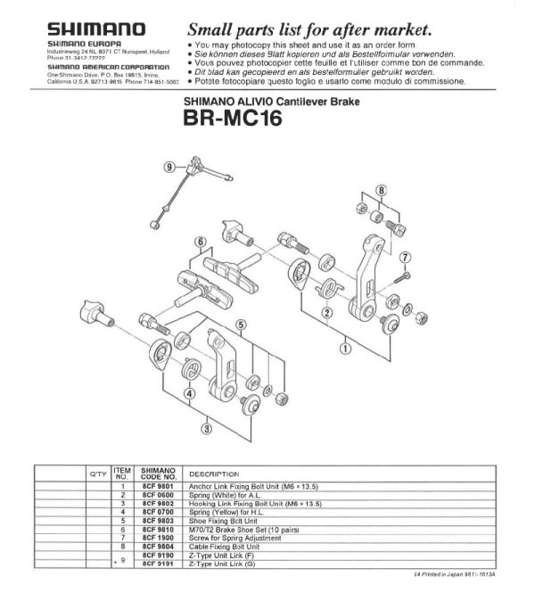VIJAK SIDRASTI ZA KOČNICU SHIMANO BR-MC16 M6X13.5