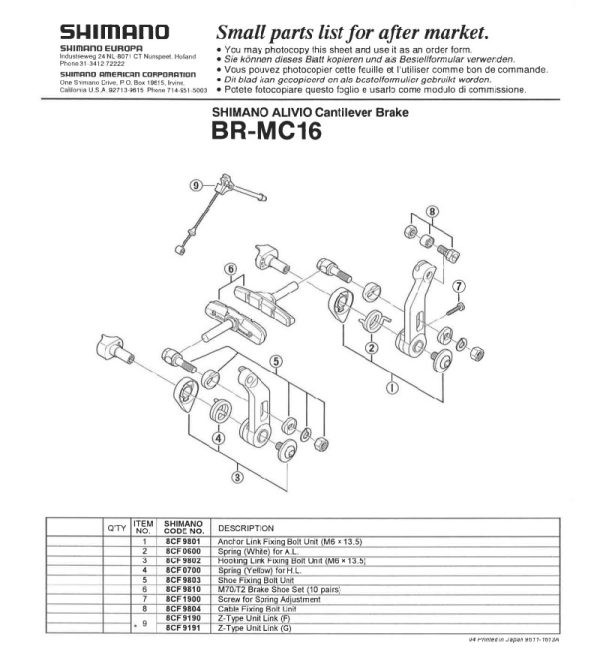 VIJAK KOČNICE SHIMANO BR-MC16