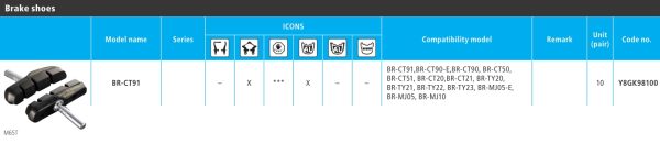ULOŽAK KOČIONE SHIMANO BR-CT91, 10 PARI