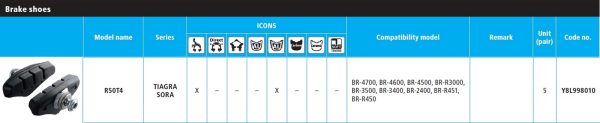 ULOŽAK KOČIONE OBLOGE SHIMANO BR-2400 R50T4, 5 PARI